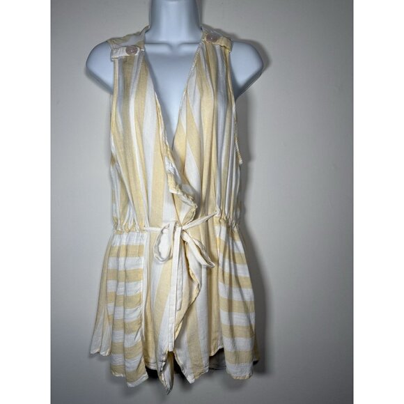 UMGEE Sleeveless Butter Yellow Stripped Wrap Vest Boho Lagenlook Size Medium - Picture 1 of 6